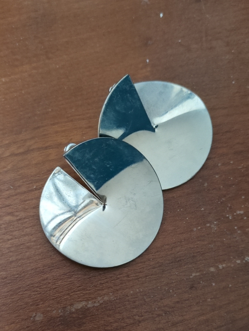 Modern Geometric Silver Disc Earrings